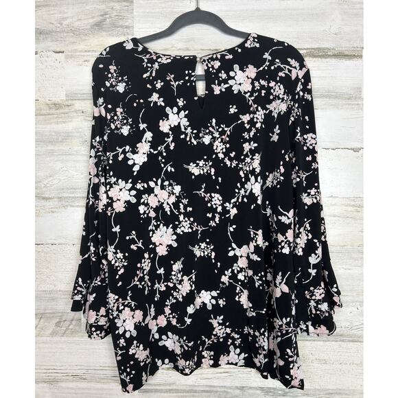 Karl Lagerfeld women size XL black floral long sleeve ruffle blouse designer top - Picture 3 of 7